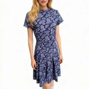 EUC Michael Michael Kors Size 2 sapphire blue paisley print short sleeve dress